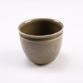 Elegant Celadon Ceramic Decorative Cup – Handcrafted Floral Relief Design for Display & Collection (Ø9.7cm x H8.4cm)