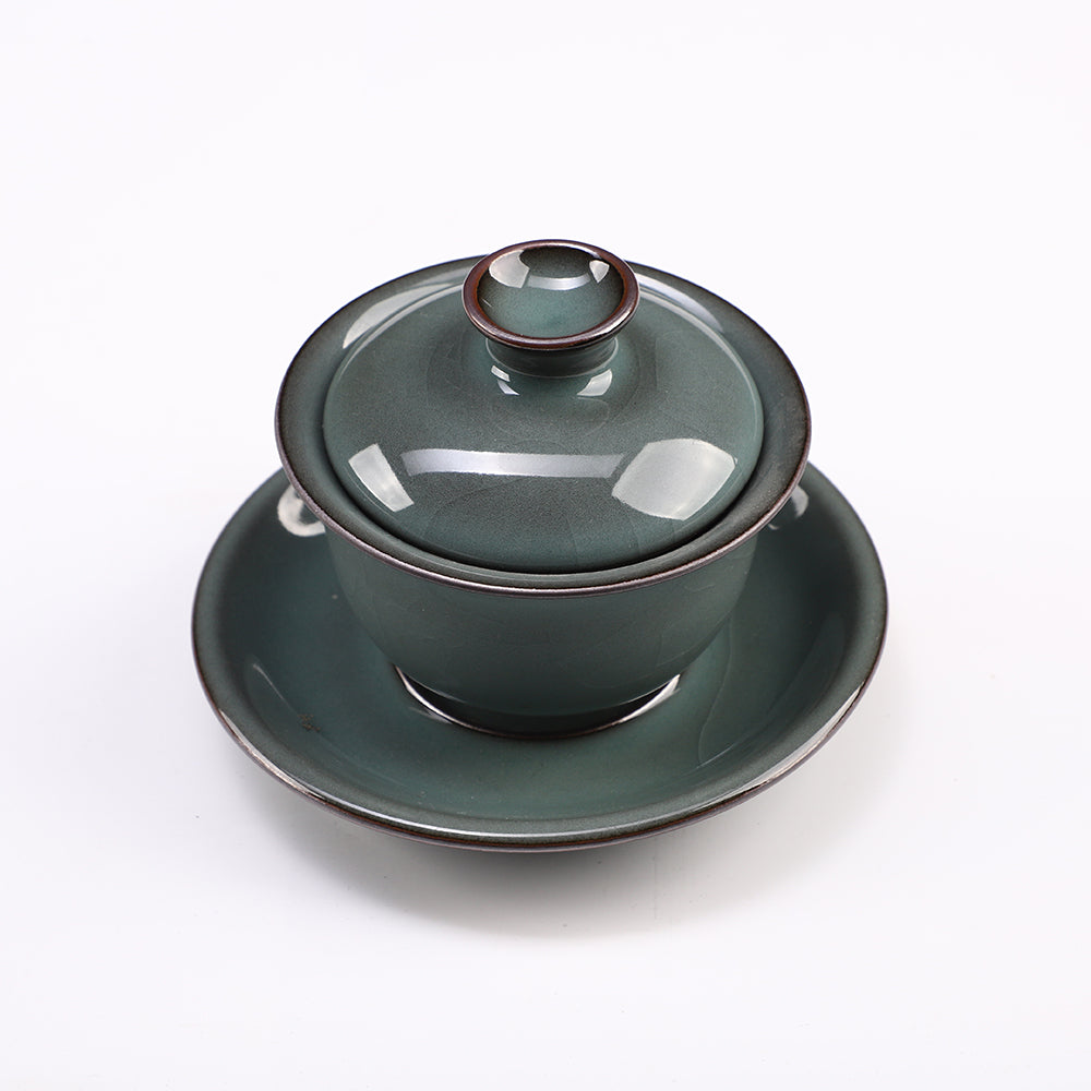 Elegant Celadon Ceramic Teacup & Saucer Set – Handcrafted for Tea, Display & Collection (Cup: Ø9.8cm x H9.5cm | Saucer: Ø13.5cm | Total Weight: 0.482kg)