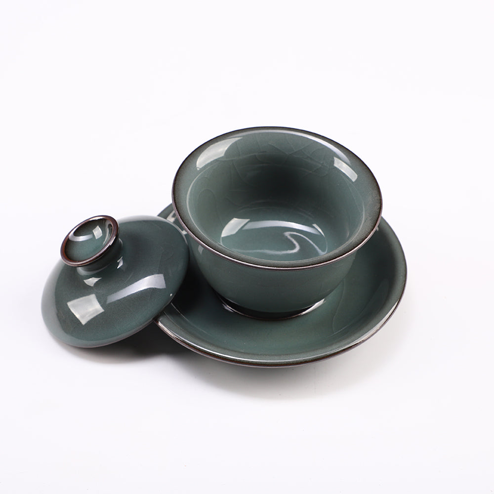Elegant Celadon Ceramic Teacup & Saucer Set – Handcrafted for Tea, Display & Collection (Cup: Ø9.8cm x H9.5cm | Saucer: Ø13.5cm | Total Weight: 0.482kg)