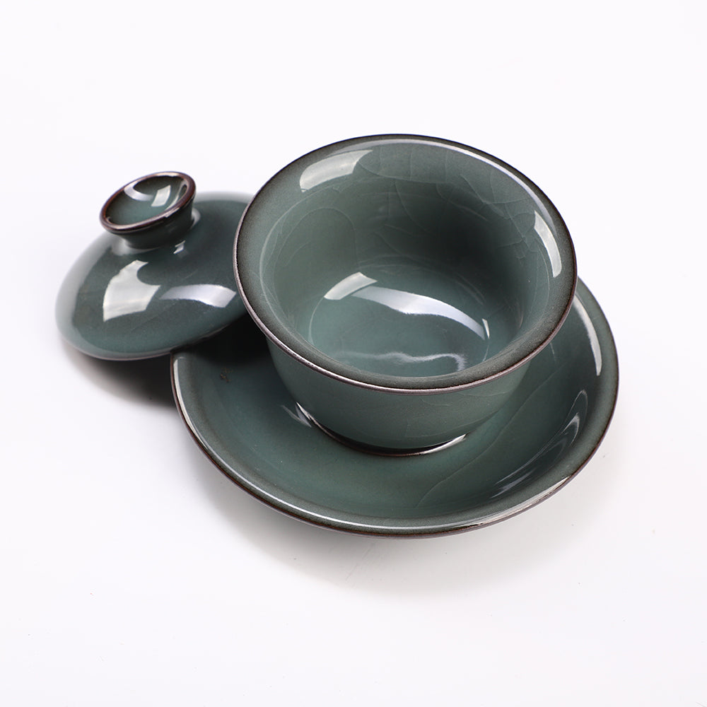Elegant Celadon Ceramic Teacup & Saucer Set – Handcrafted for Tea, Display & Collection (Cup: Ø9.8cm x H9.5cm | Saucer: Ø13.5cm | Total Weight: 0.482kg)