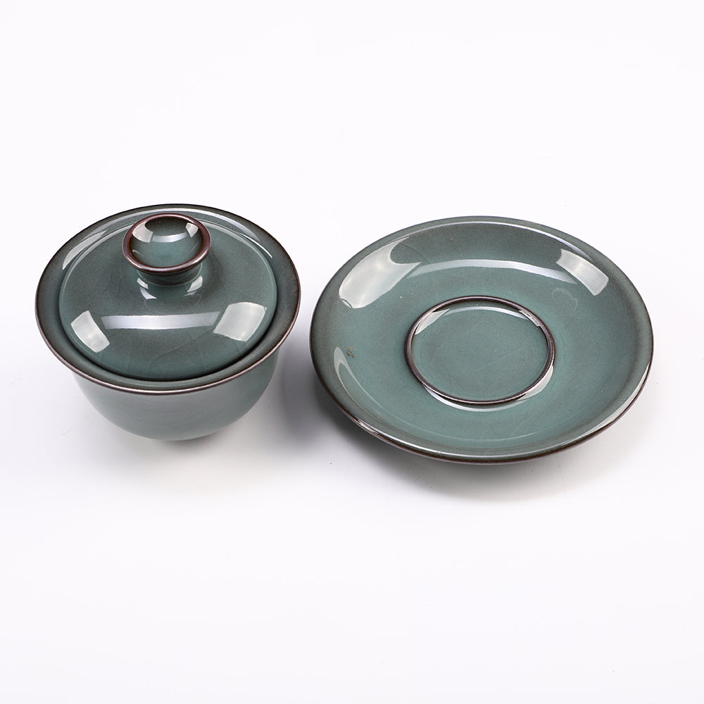 Elegant Celadon Ceramic Teacup & Saucer Set – Handcrafted for Tea, Display & Collection (Cup: Ø9.8cm x H9.5cm | Saucer: Ø13.5cm | Total Weight: 0.482kg)