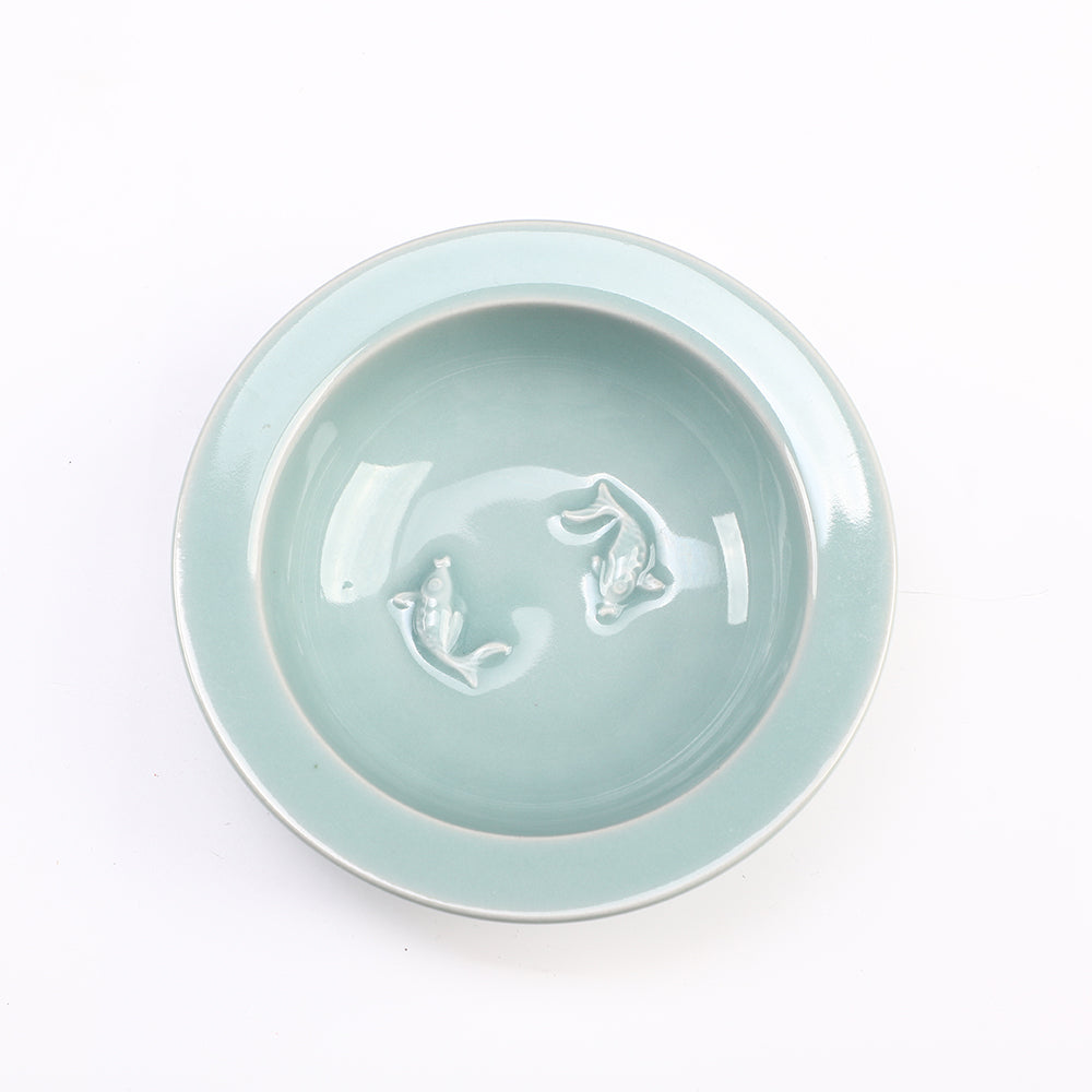 Elegant Celadon Ceramic Decorative Plate – Handcrafted for Display, Collection & Daily Fruit Use (Ø15.4cm x H4.7cm | Weight: 0.332kg)