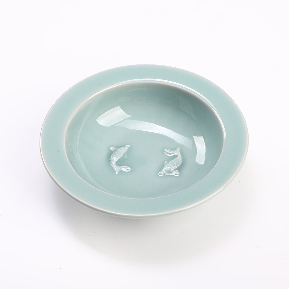 Elegant Celadon Ceramic Decorative Plate – Handcrafted for Display, Collection & Daily Fruit Use (Ø15.4cm x H4.7cm | Weight: 0.332kg)