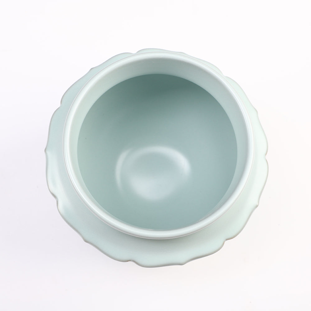 Elegant Celadon Ceramic Decorative Vessel – Handcrafted for Display & Collection (Ø15.8cm x H12.7cm | Weight: 0.803kg)